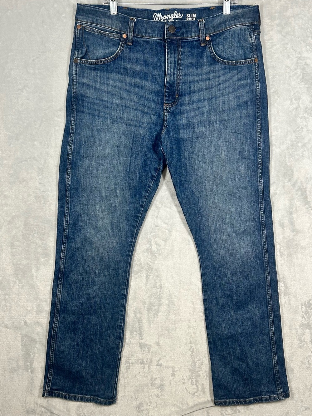 Wrangler Retro Slim Straight Jeans Mens 36x34 Blue Medium Wash Cowboy Western